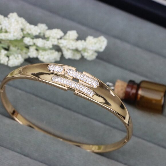 "Rose Gold Bangle with Triple Bar CZ Detailing, XPBL0449 - Picture 10 of 11